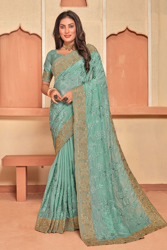 Sea Green Crepe Silk Designer Saree NCLC11210347
