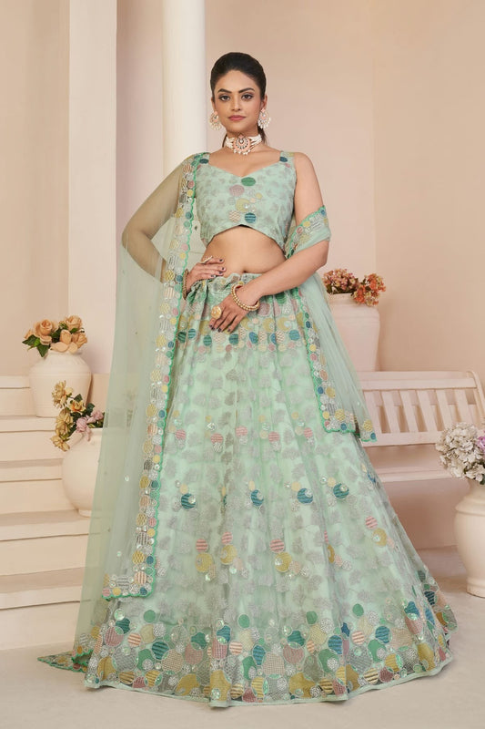 Sea Green Embroidery Net Lehenga Choli NCLD10810216