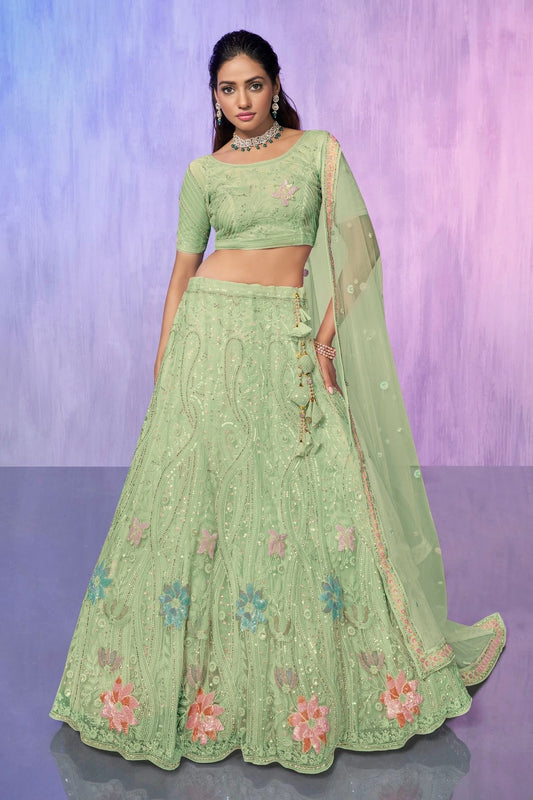 Sea Green Embroidery Net Lehenga Choli NCLD10810299