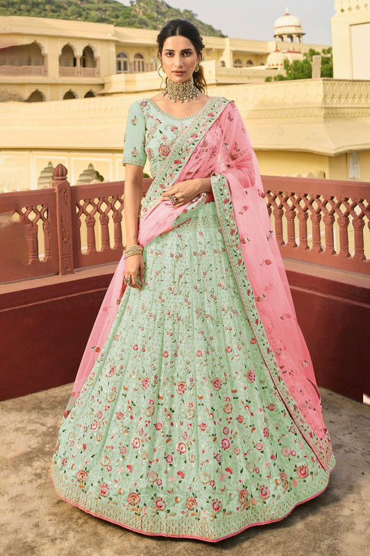 Sea Green Embroidery Organza Lehenga Choli NCLD10810242