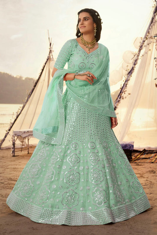 Sea Green Embroidery Organza Lehenga Choli NCLD10810334