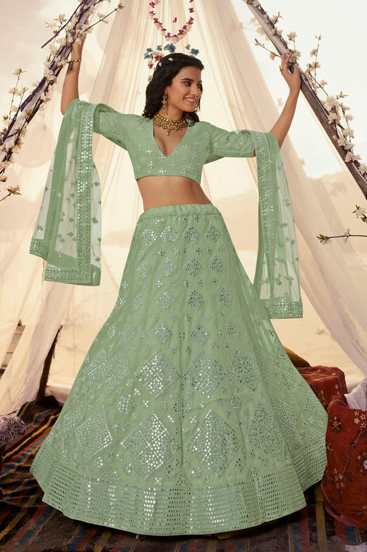 Sea Green Embroidery Organza Lehenga Choli NCLD10810338