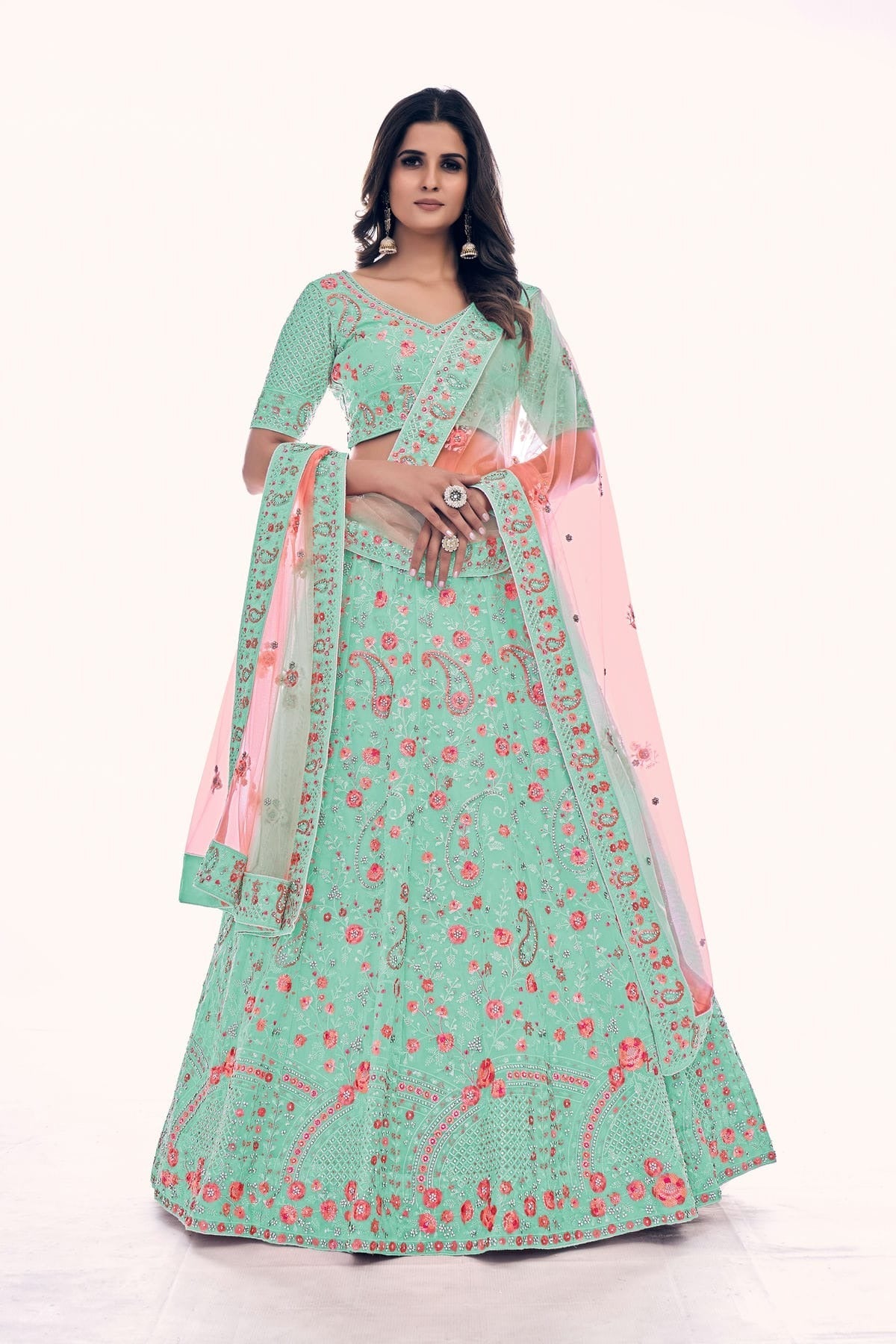 Sea Green Embroidery Soft Net Lehenga Choli NCLD10810281