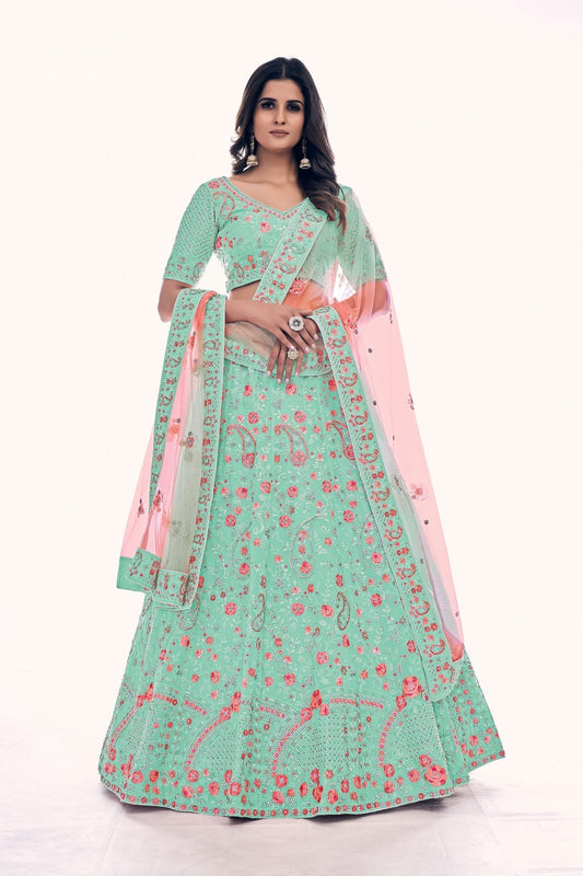 Sea Green Embroidery Soft Net Lehenga Choli NCLD10810281