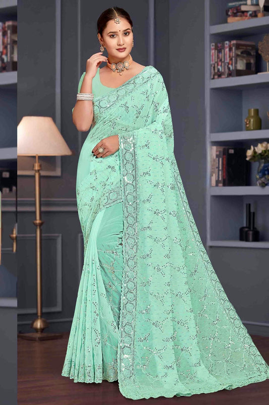 Sea Green Georgette Embroidery Designer Saree NCSD10910100