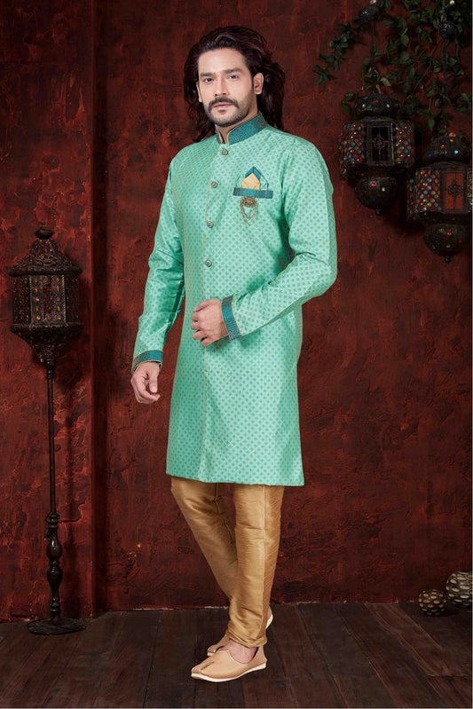 Sea Green Kurta Pajama In Jarna Print NCKP10410589