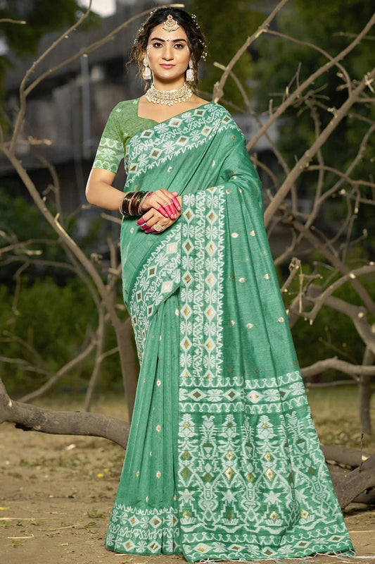 Sea Green Linen Cotton Woven Traditional Saree NCSD11010395