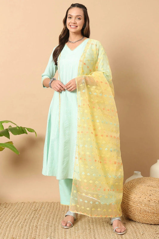 Sea Green Lurex Cotton Stitched Salwar Suit NCSS11111604