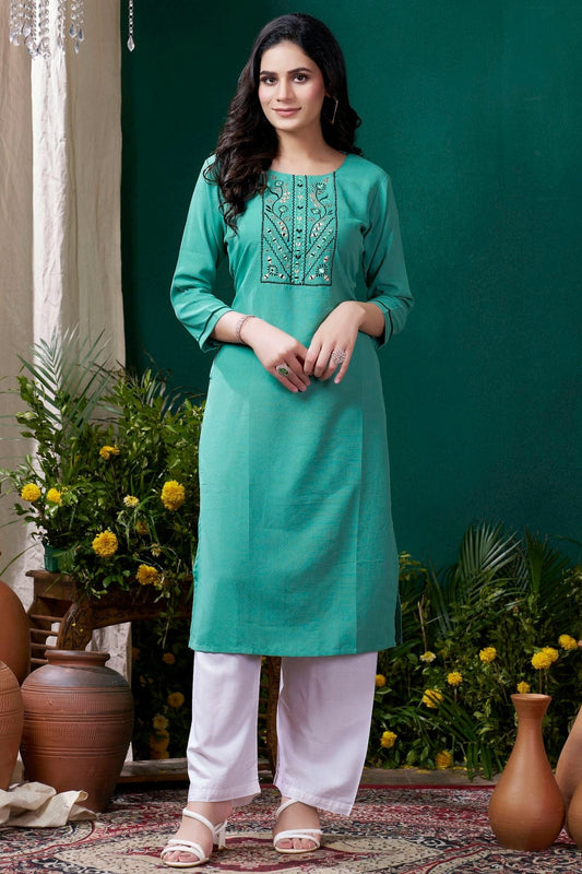 Sea Green Maaza Cotton Kurta And Pant Set  NCKR11112029