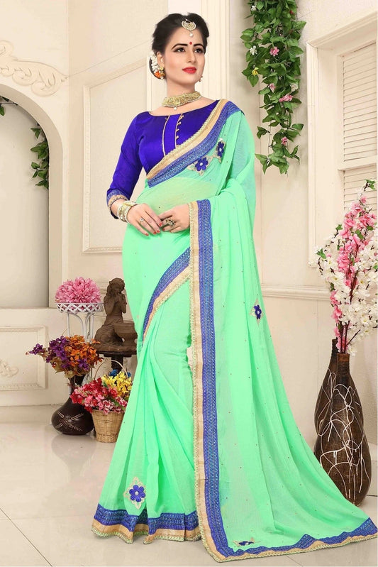 Sea Green Marbal Chiffon Designer Saree NCSD11210631