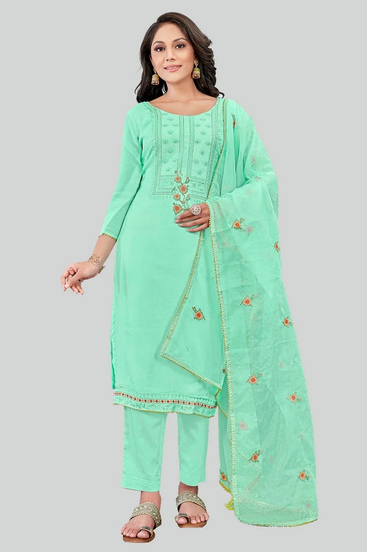 Sea Green Modal Silk Pant Style Suit NCSM11112356