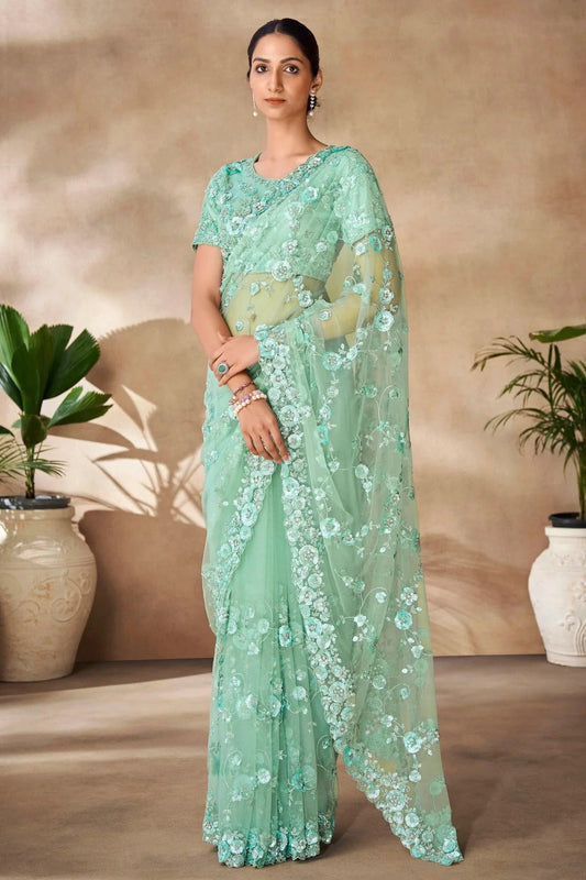 Sea Green Net Designer Saree NCSD10810202