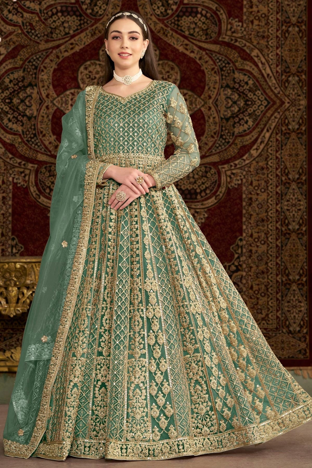 Sea Green Net Semi Stitched Anarkali Suit NCSM10510156