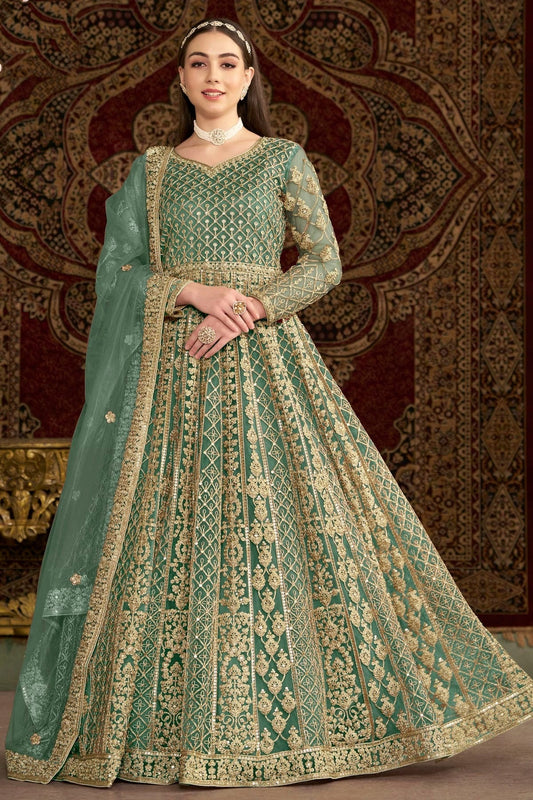 Sea Green Net Semi Stitched Anarkali Suit NCSM10510156