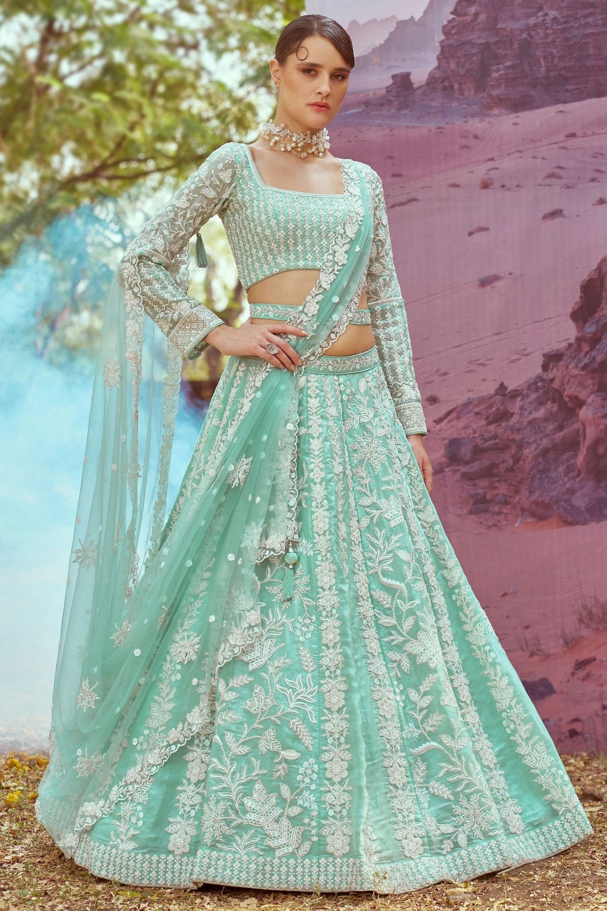 Sea Green Organza Embroidery Lehenga Choli NCLC11111997