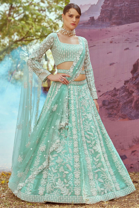 Sea Green Organza Embroidery Lehenga Choli NCLC11111997