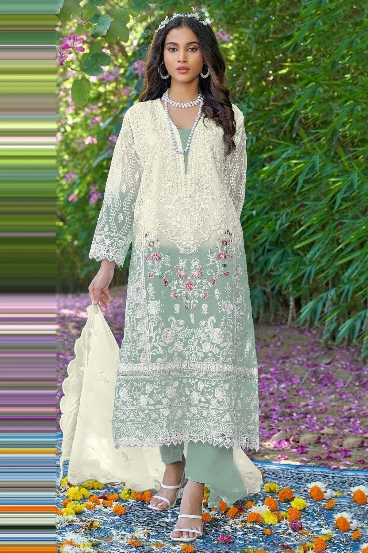 Sea Green Organza Pakistani Suit NCSM11410572