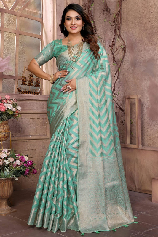 Sea Green Organza Saree NCSD11111063