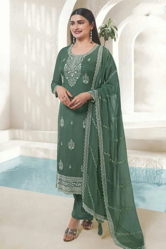 Sea Green Organza Silk Pant Style Suit NCSM11410550