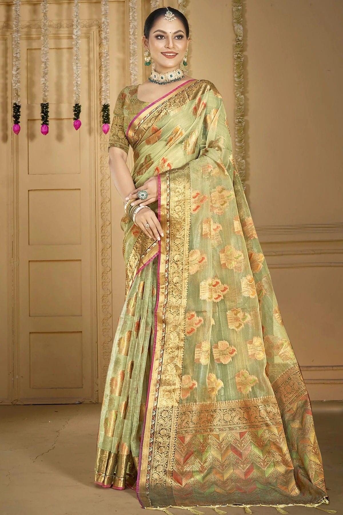 Sea Green Organza Woven Traditional Saree NCSD11010378