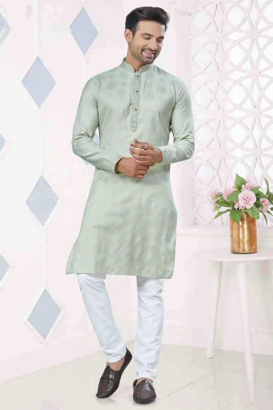 Sea Green Pintex and Woven Jacquard Silk Kurta Pajama NCKP11110579