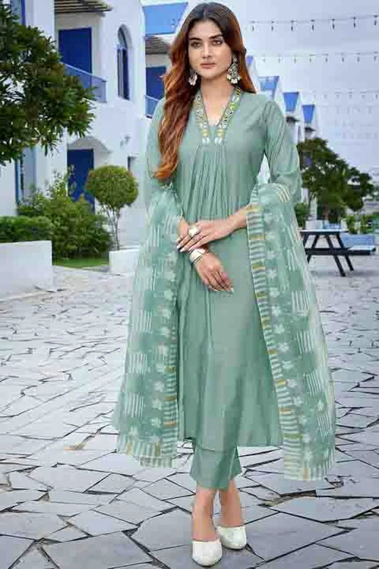Sea Green Roman Silk Stitched Pant Style Suit NCSS11110178