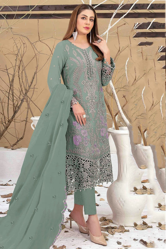 Sea Green Semi Stitched Faux Georgette Pakistani Suit NCSM11410460