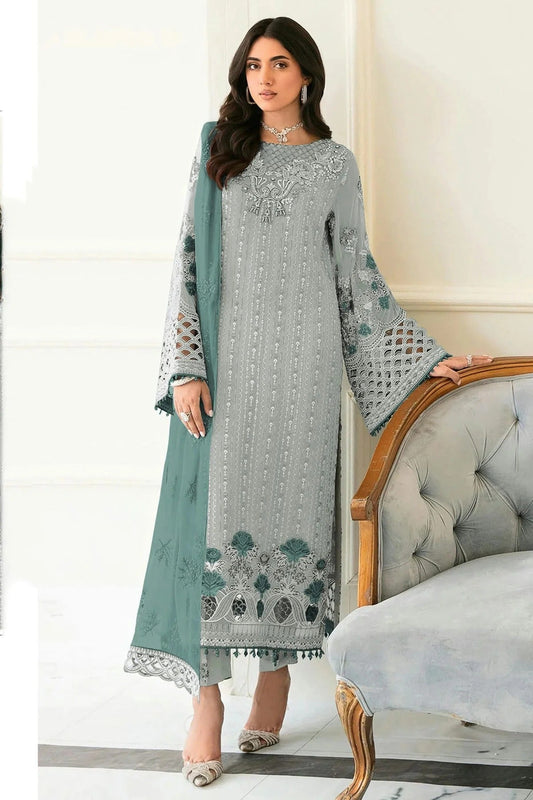 Sea Green Semi Stitched Faux Georgette Pakistani Suit NCSM11410493