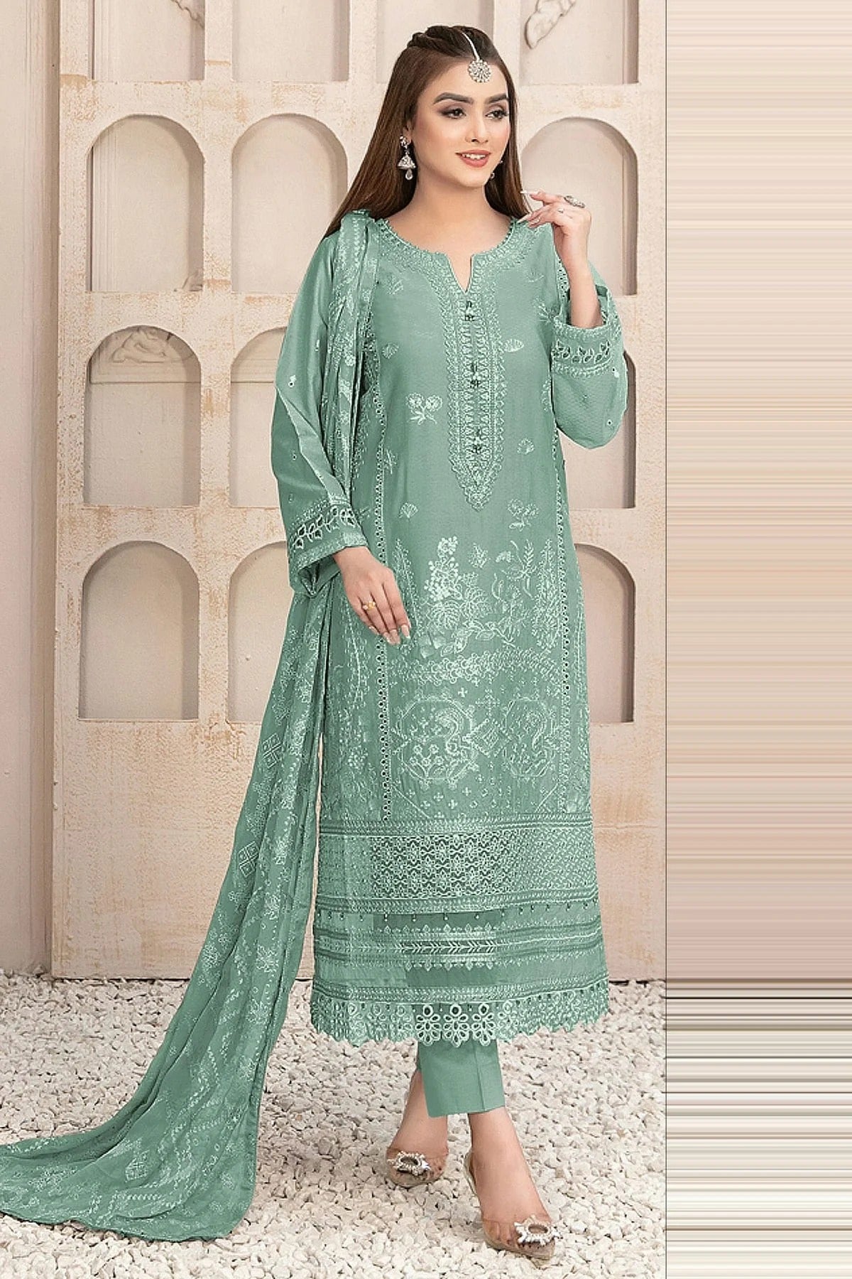 Sea Green Semi Stitched Faux Georgette Pakistani Suit NCSM11410510