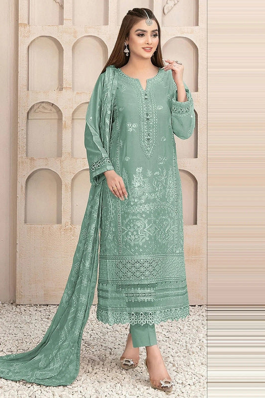 Sea Green Semi Stitched Faux Georgette Pakistani Suit NCSM11410510