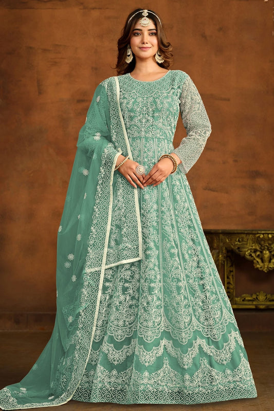 Sea Green Semi Stitched Net Anarkali Suit NCSM10510292