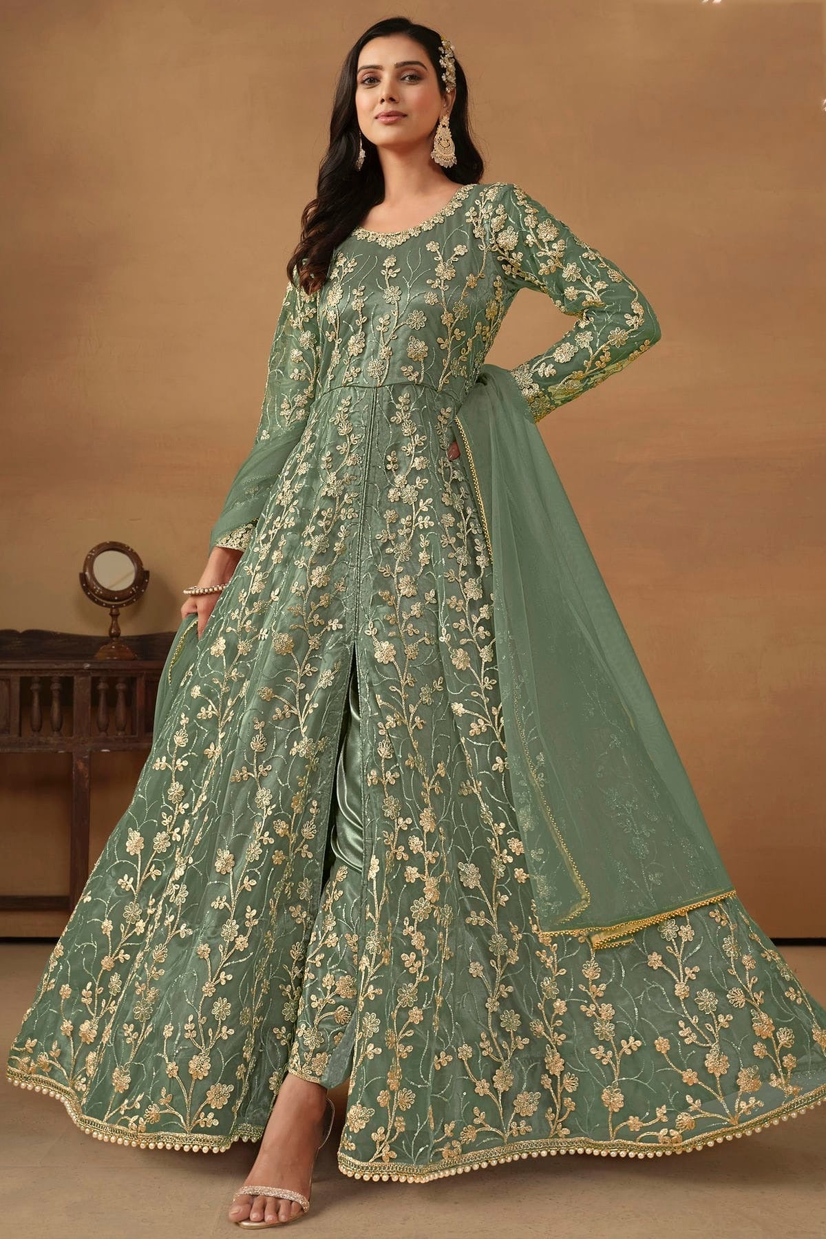 Sea Green Semi Stitched Net Pant Style Suit NCSM10510272