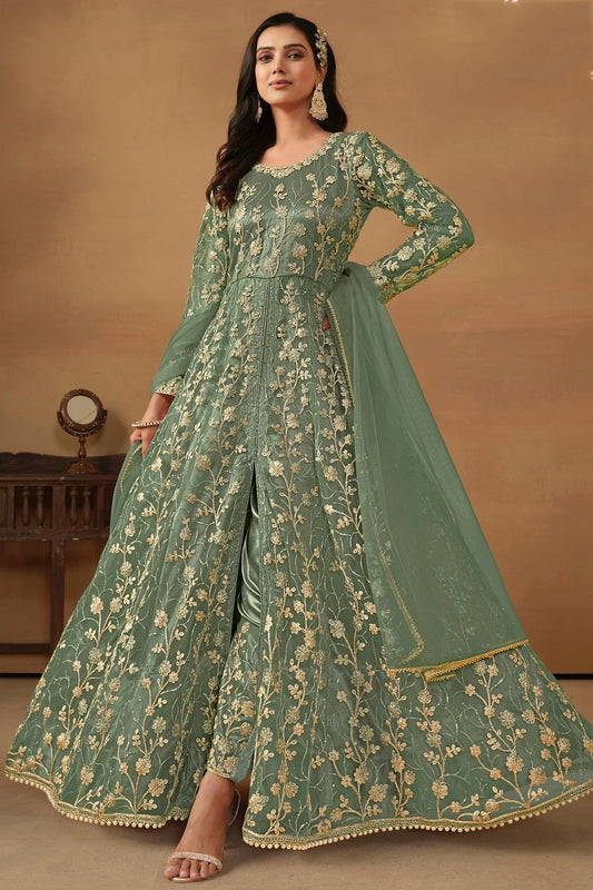 Sea Green Semi Stitched Net Pant Style Suit NCSM10510272