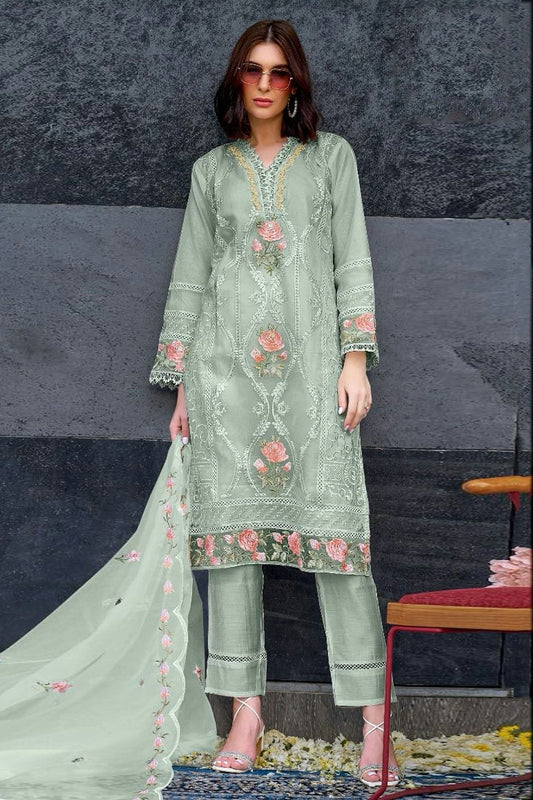 Sea Green Semi Stitched Organza Pakistani Suit NCSM11410529