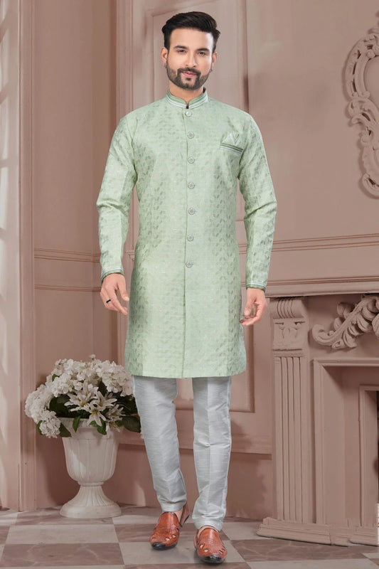 Sea Green Silk Dupion Sherwani NCSH10410181