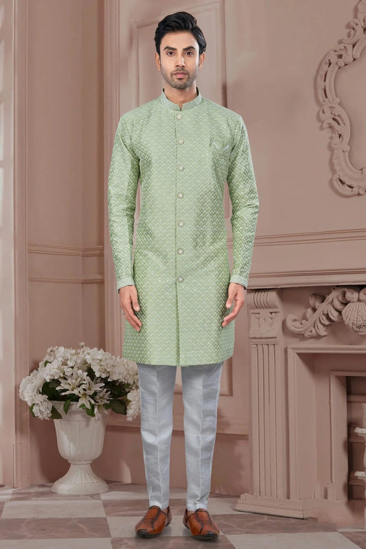 Sea Green Silk Dupion Sherwani NCSH10410203