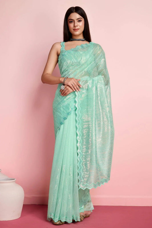 Sea Green Silver Twill Net Saree NCSD11112438