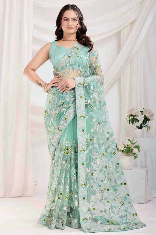 Sea Green Soft Net Designer Saree NCSD11110957