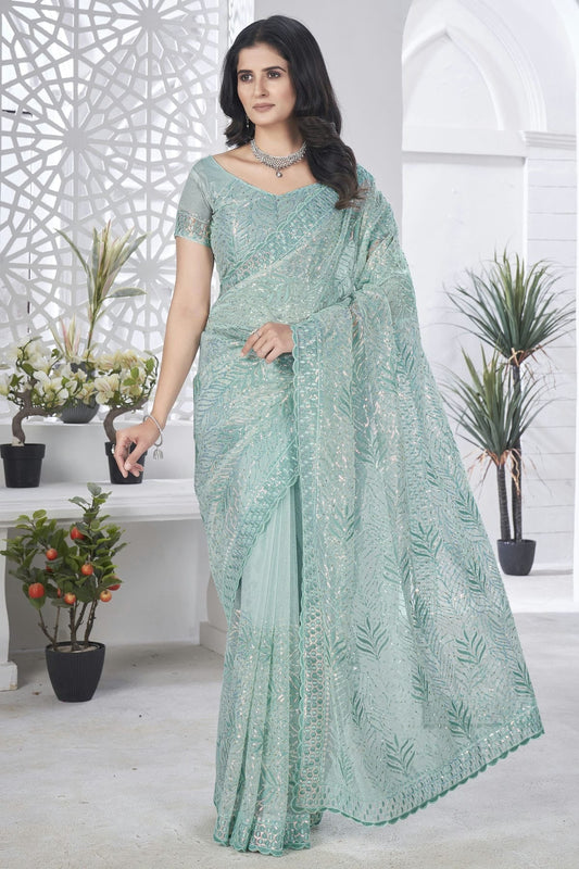 Sea Green Tissue Net Designer Saree NCSD11111212