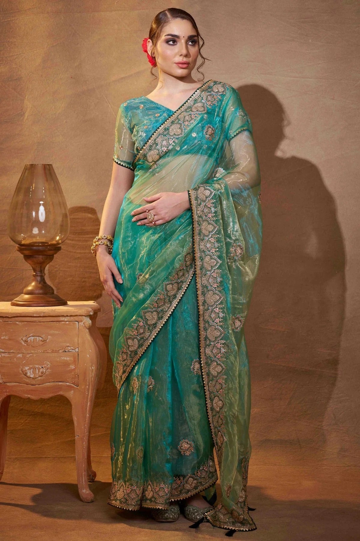 Sea Green Tissue Organza Designer Saree NCSD11110812