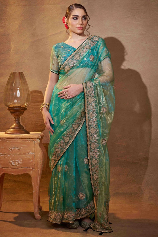 Sea Green Tissue Organza Designer Saree NCSD11110812
