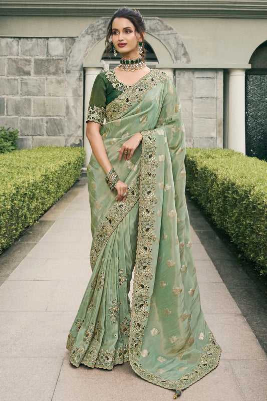 Sea Green Tissue Silk Designer Saree NCSD12910107