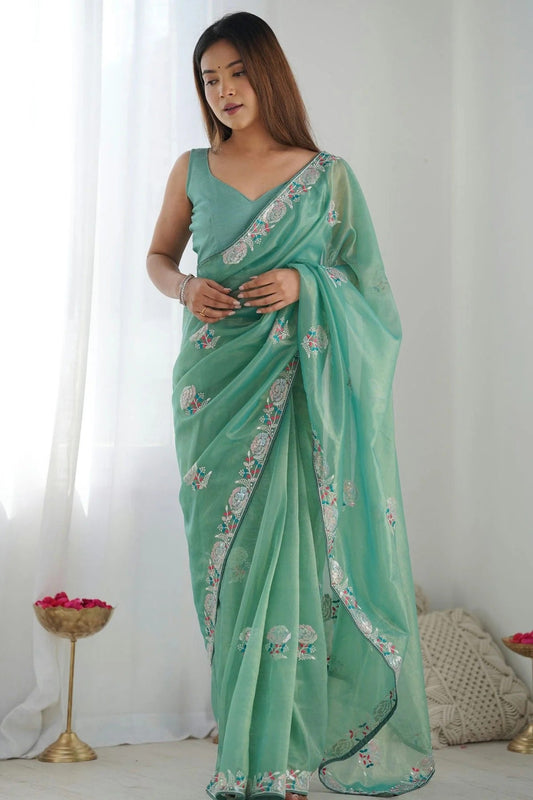 Sea Green Twill Net Designer Saree NCSD11111521