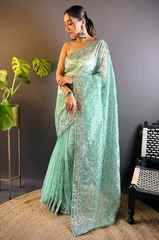 Sea Green Twill Net Designer Saree NCSD11111681