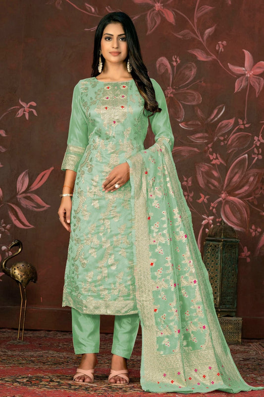 Sea Green Unstitched Banarasi Jacquard Straight Suit NCUS11610136