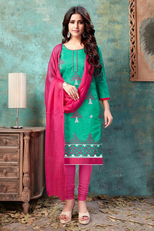 Sea Green Unstitched Chanderi Cotton Churidar Suit NCUS11610206