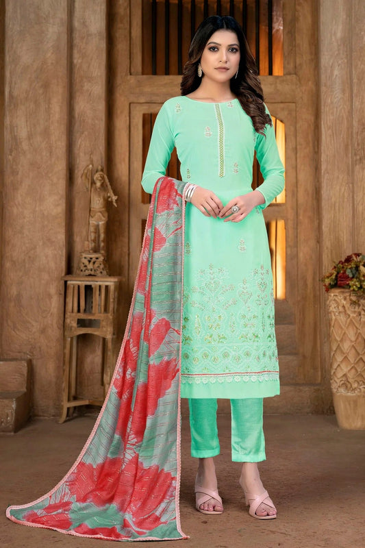 Sea Green Unstitched Georgette Pant Style Suit NCUS11610395