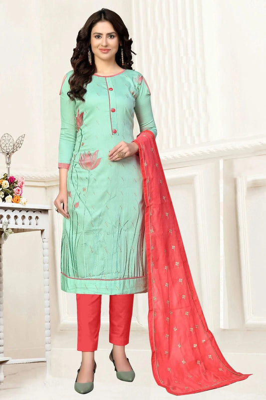Sea Green Unstitched Glass Cotton Straight Suit NCUS11610386