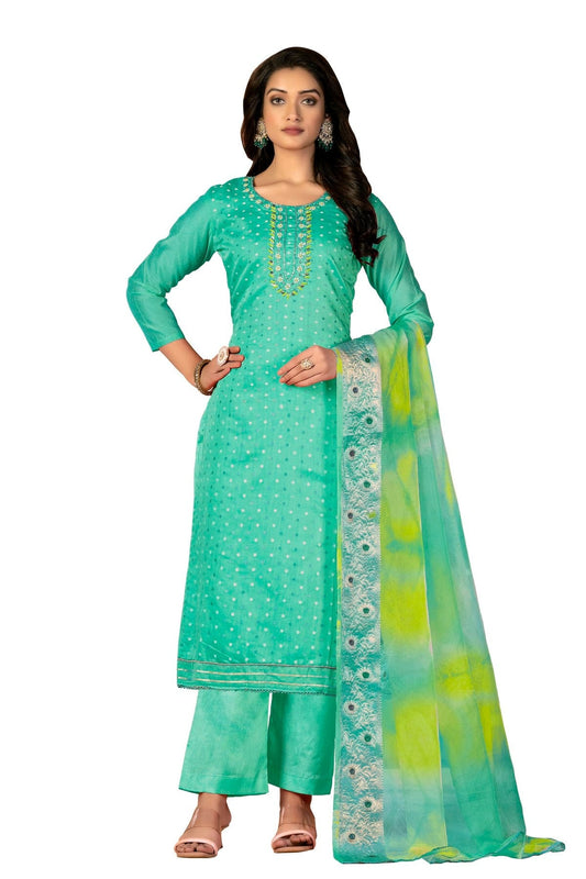 Sea Green Unstitched Modal Cotton Jacquard Straight Suit NCUS11610328