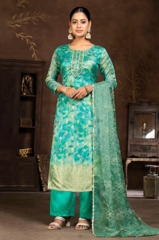 Sea Green Unstitched Organza Banarasi Jacquard Straight Suit NCUS11610150
